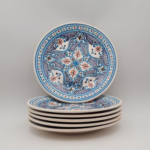 Lot de 6 assiettes plates Marocain turquoise - D 24 cm