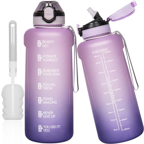 DEARRAY 2l / 2 litres Tritan Sport Gourde Graduée avec Paille et Marqueur de Temps de Motivation, 2000ml Grande Bouteille sans BPA eau pour Fitness, Gym, Randonnée,Voyage