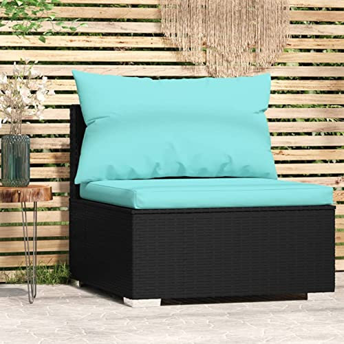 Chaduof Garten-Mittelsofa mit Kissen, Palettensofa, Palettenmöbel Set, Gartensofa, Outdoor Sofa, Gartencouch, Gartenmöbel Lounge, Schwarz Poly Rattan