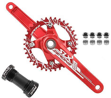 170 mm 104BCD Mountainbike-Kurbelgarnitur, ultraleichte Aluminiumlegierung, hohl, integrierte Kurbel, einzelnes Kettenblatt, 32, 34, 36, 38 Zähne, einfacher Austausch für MTB-Kurbelgarnitur (rot,