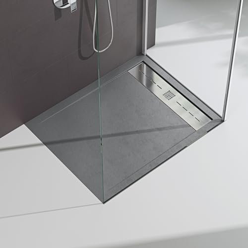 Mai & Mai Duschwanne 80x100cm Duschtasse Corvus für Duschkabine flach Rechteckig Beton-Grau aus hochwertigem Mineralguss
