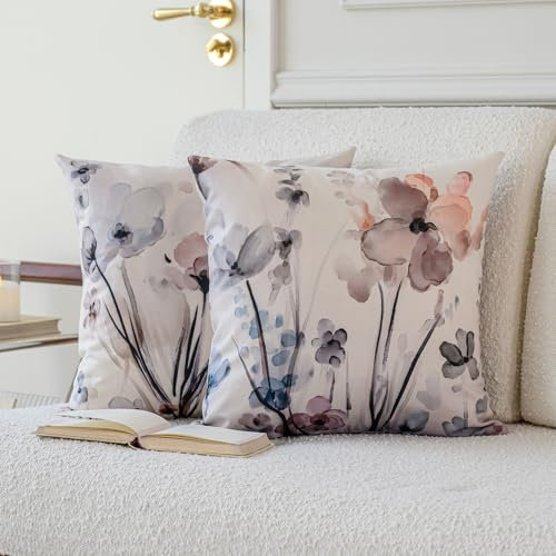Vorysum Outdoor Kissenbezug 40x40 cm Sommer Wetterfest Sofakissen Tuschemalerei Böhmen Dekokissen Blumen Kissenbezüge Dekorativ Kissenhülle aus Polyster für Garten Sofa Wohnzimmer Bett 2er Set