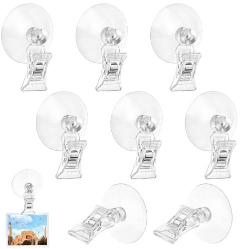 Svalor 8 Stück Saugnapf Haken Clip Halter Set, Saugnäpfe Saugnapfhaken mit Clips, Saugnapf Klammer Transparent, Saugnapf Clip Halter, Saugnapf Haken, für Supermarkt, Zuhause Bad Fenster(4.5cm)