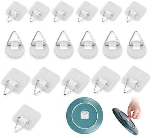 18 Pezzi Ganci Autoadesivi Invisibili, Appendi Quadri, Piazza Gancetti per Quadri, Appendi Quadri Adesivi o, Gancio di Plastica per Appendere per Appendere Foto, Piatti