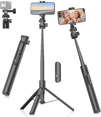 Gahenwo 155cm Bastone Selfie, Monopiede/Treppiede per Fotocamera D'azione, Treppiede Smartphone Tutto in uno con Telecomando, Treppiede da Viaggio Portatile Compatto compatibile con iPhone/Android