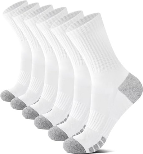 YouShow Herren 43-46 Tennissocken 6 Paar Crew Weich Atmungsaktiv Wandersocken Gepolstert Damen Socken Weiß Baumwollsocken Sportsocken