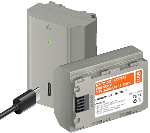 NP-FZ100 Akku 2600mAh mit Typ C Schnellladung für Sony Alpha 9, A9, Alpha 9R, A9R, Alpha 9S, A9S, A7RIII, A7R3, A7 III, A7R4, A7RIV ZV-E10ii (2Pcs)