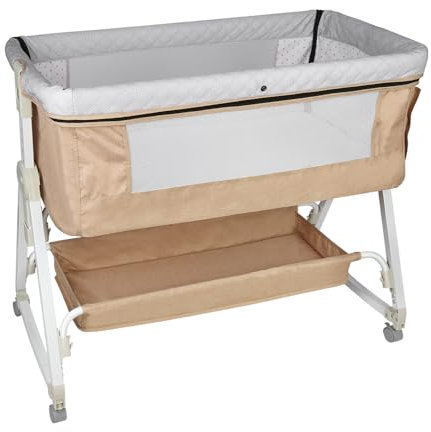 HUOLE Cuna 3 en 1, Cuna Colecho, Balancín, Cuna con inclinación Ajustable, Altura Ajustable en 6 Niveles, hasta 30 kg, Ruedas 360º, Mosquitera, Cesta de Almacenamiento-92 * 52 * 106-118cm-blanquecino