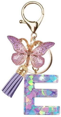 Porte Clef Femme avec Initiale, Porte Clé Lettre, Violet Papillon Porte-Clés Lettre, Alphabet Initial Keyring Pendentif, Porte Clef Fille, Initiale Letter Keychains pour Sac à dos, Cartable