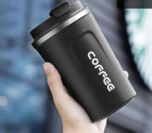 Mug Isotherme - Tasse Isotherme - Mug Isotherme Café - Thermos Café - Mugs avec Couvercle - Idéaux pour une Utilisation en Déplacement - Écologiques - Noirs - avec une Capacité de 380 ml
