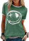 Lonya Women T-Shirt Tops Summer Short Sleeve Ladies Tunic Top Smile Face Printed Casual Tee Shirts Green,M