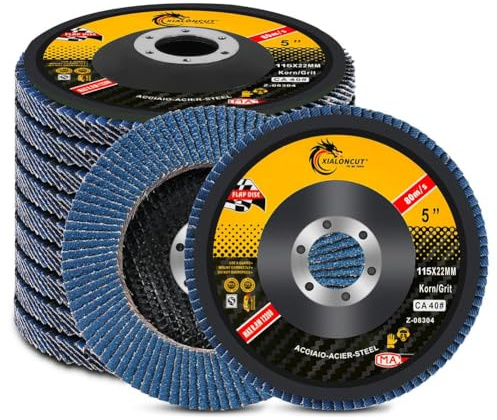 Flintronic 10 Stück Fächerscheiben, Ø115mm x 22mm Korn 40K Fächerscheiben Lamellenscheiben, Lamellenscheibe Zirkonkorund, Schleifmopteller, Flap Disk für Metall & Holz Winkelschleifer Poliermaschine
