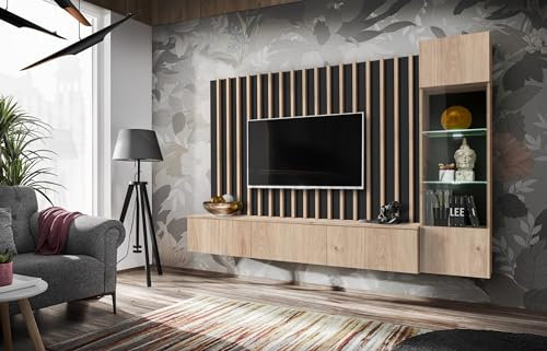Deconation Ensemble Meuble TV verti - Beige/Noir - L 220 X H 148 X P 35 Cm