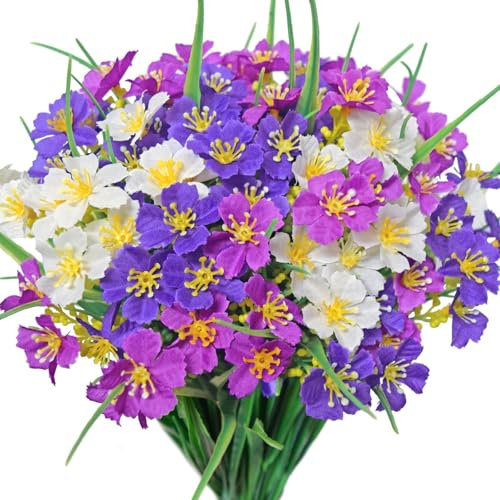 Kinisty 8 Bündel Kunstblumen Outdoor Wetterfest Künstliche Blumen wie Echt, Seidenblumen Balkonpflanzen Frühling Plastikblumen für Draußen Balkon Balkonkasten Garten Innen Deko