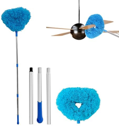 Ceiling Fan Cleaner Duster, Feather Dust, Reusable Fan Duster with Extension Pole, Flexible Furniture Cleaning Tool, Baseboard, Blinds, and Cobwebs, 17.32x9.06x1.18 inches