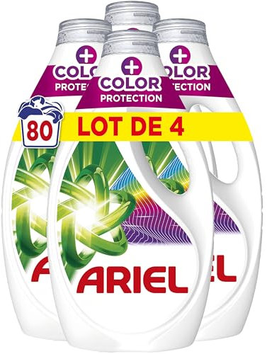 Ariel Lessive Liquide, 80 Lavages (4 x 20 Lavages), +Color Protection, Renouvelle La Brillance Des Couleurs Et Protège Les Fibres, Fabriquée En France
