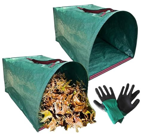 Grasfangfänger, Laub-Kehrschaufel, Rasensäcke, Gartenabfallbehälter, Hofbeutel, 2 Stück, wiederverwendbar, mit Handschuhen, Laub-Kehrschaufel für Rasenmüll, Blätter, Outdoor, Gras, Schmutzschnitt