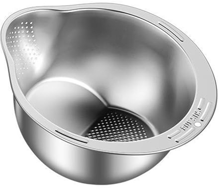 MagiDeal Bol de Lavage de Riz, Bol de Rinçage de Riz en Acier Inoxydable, Passoire à Riz avec Crochet, Panier égouttoir Polyvalent, Ustensile de Cuisine pour Légumes et Fruits, Petits Pois