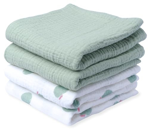 tiny ton Baby Mulltücher | Spucktücher – 100% GOTS Bio-Baumwolle, 4er-Set (60x60 cm), weich, saugfähig & atmungsaktiv. Vielseitige Spucktücher – zum Kuscheln, Reinigen & Abdecken