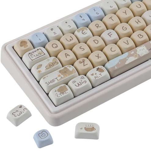 Sunzit MOA Keycaps,132 Keys Milk Tea Bear Custom PBT Keycaps | Dye-Sublimation Key caps Keyboard Keycap Set for MX Switches Mechanical Keyboard