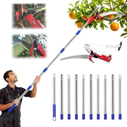 Seghetto per Potatura Manuale,Svettatoio Telescopico,Cesoie telescopiche,Asta tra 1,4-5m con Borsa per Tagliare Segare Rami Boschi Alberi in Altezza,per potatura,Segare e Cesoiare(Nero)