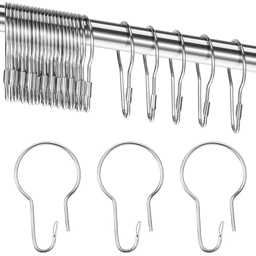 Ousuwo 24Pcs Anelli per Tenda da Doccia, Ganci per Tenda in Ferro e Anelli per Tenda in Metallo per Bagno, Camera da Letto e Aste per Armadio (Argento)