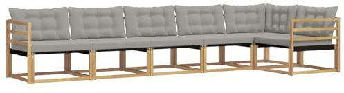 vidaXL Outdoor-Sofagarnitur mit Kissen 6 pcs Weiß und Hellgrau, Garten, modernes Outdoor-Sofa-Set, wetterfest, Bequeme Lounge, langlebige Möbel, Akazienholz-Design