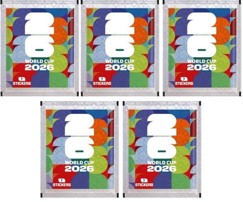 Sticker Packs World Cup 26-5x Stickertüten 35 Sammelsticker Fußball Weltmeisterschaft 2026 und BB-Toy-Trades Versandschutz