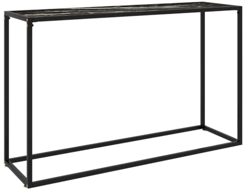 WRJENFSC Table console noire 120 x 35 x 75 cm en verre aspect marbre | Table d'appoint fine pour salon et couloir en verre de sécurité robuste avec support mural stable.