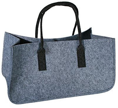 Haus und Deko Kaminholz Filztasche Zeitungsständer Kaminholztasche aus Filz mit Henkel Korb Grau mit schwarzen Tragegriffen