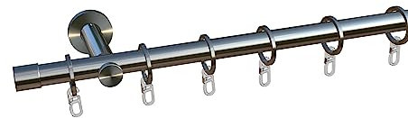 indeko SOLA, Gardinenstange Ø 16 mm aus Metall auf Maß, 1-Lauf, edelstahloptik, Komplettset mit Zubehör