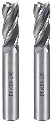 Sourcingmap 2PCS 10mm Shank 10mm x 22mm Straight Flat Nose End Mill Cutter CNC Router Bits 4 Flute