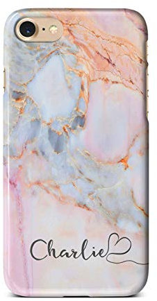 iCaseDesigner Personalised Marble Glitter Flowing Name with Heart Phone Case for Apple iPhone XR - 4. Colourful Pastel Marble Name