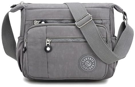 Damen Umhängetasche mit mehreren Taschen, für Einkaufen, Wandern, täglichen Gebrauch Gr. 38, grau