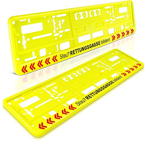 schildEVO 2 Kennzeichenhalter | Stau? RETTUNGSGASSE BILDEN! | NEON-GELB | Nummernschildhalter | Kennzeichenrahmen | DHL-Versand | Typ C