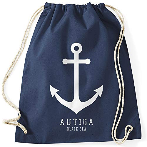 Autiga® Turnbeutel Anker Nautical Sailor Segeln Hipster Beutel Tasche Gymsac Navy Unisize