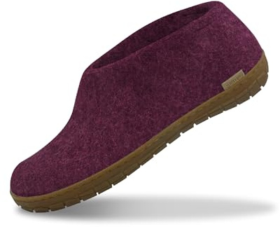 GLERUPS Indoor Outdoor Slippers Men & Women with Rubber Sole (Cranberry Red) | Unisex Wool Slipper Shoes | Comfy Slippers Women Men | Cosy Gents and Ladies Slippers