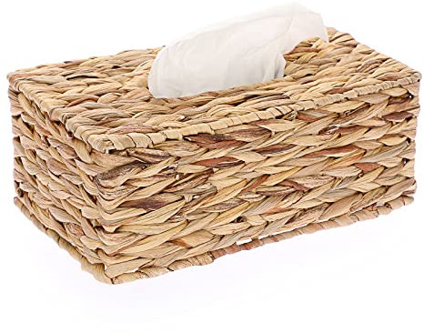BSTKEY Water Hyacinth Facial Tissue Cover Decorative Hand Woven Paper Holder, Household Tissue Storage Organizer Tissue Paper Holder (Rectangular)