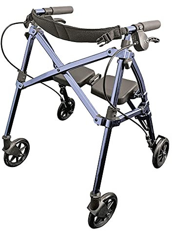 Stander Wonder Rollator Short, Lightweight Junior Folding Walker for Seniors and Adults, Travel Space Saver Rollator, Petite Walker with Wheels and Seat, Cobalt Blue