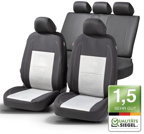 Walser Premium Autositzbezüge Avignon mit Reißverschluss Qualitätssieger Sehr Gut* Sitzbezüge Auto, Zipp-IT Schonbezüge Komplettset, 2 Vordersitzbezüge, 1 Rücksitzbezug schwarz/Silber 11872