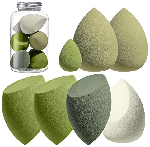 Makeup Sponge Set BS-MALL Blender Sponges 7 Pcs for Liquid, Cream, and Powder, Multi-colored with 1 Mini Makeup Sponge Pink (C-Green)