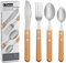 4 Piece Flatware Set - Stainless Steel Cutlery Silverware, Healthy & Eco-Friendly Premium Utensils Knife Fork and Spoon Set with Wooden Handles, Gift Package for Wedding Housewarming