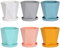 Queta Set di 6 vasi in plastica con sottovasi, vasi in plastica per piantine, piante in miniatura (rosa, giallo, blu, bianco, verde, grigio)