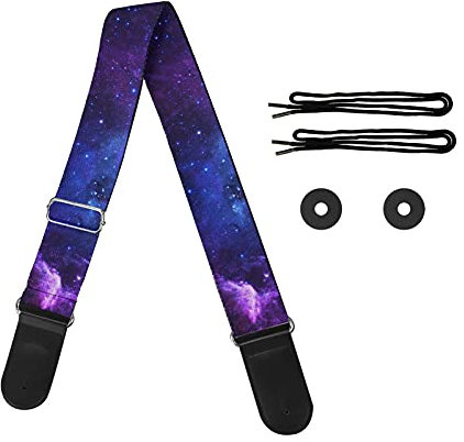 HUIACONG Bass-Gitarrengurt, personalisierbar, mit Leder-Ende, für Frauen und Mädchen, Geschenk, Galaxy Space, One size