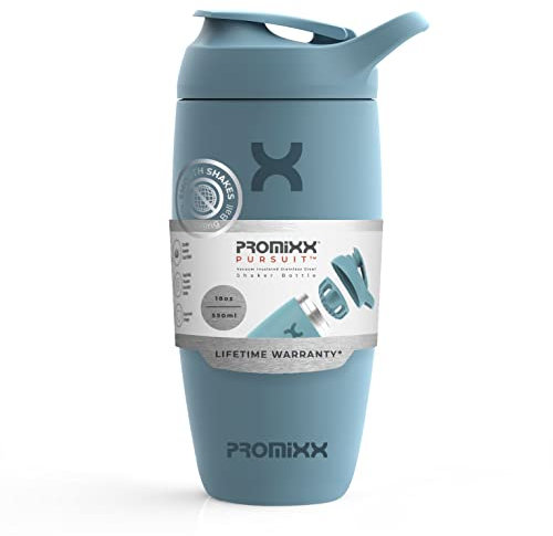 Promixx Pursuit Shaker Bottle Insulated Stainless Steel Water Bottle and Blender Cup, 550ml, Ocean Calm Blue