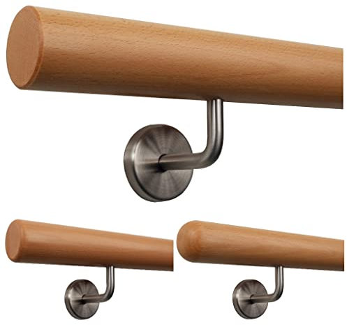 TIBU Handlauf Holz Buche Ø 50 mm Geländer Treppe 0,3m - 5m, Länge 370 cm und Enden gefast
