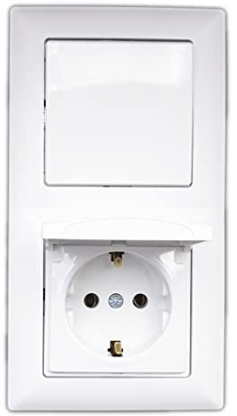 Gunsan Visage KOMBI Steckdose mit Deckel und Schalter Schutzkontakt Unterputz Weiss -Optik