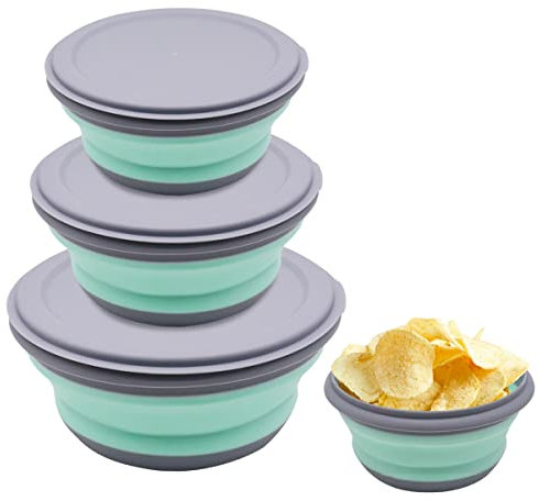 VicBou 3pcs Collapsible Bowl Sets, Portable Camping Bowl with Lid for Outdoor Camping Hiking, Collapsible Dog Bowl, Portable Feeder Bowl for Dog