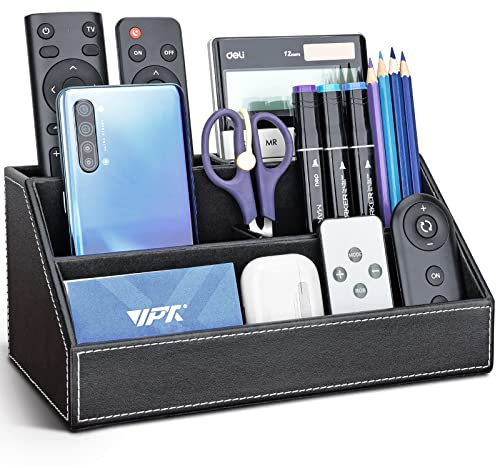 GORESE Leder Multifunktionale Schreibtisch Organisator, Stiftehalter Schreibtisch PU Leder Büro-Bleistifthalter Organizer Stiftebox Stifteköcher Desktop-Schreibtisch (Schwarz)