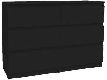 VBChome Kommode mit 6 Schubladen, Komplett Schwarz, 120 x 39 x 81 cm, Grifflose Holz-Schubladenkommode, Moderner Mehrzweckschrank für Flur, Schlafzimmer, Wohnzimmer & Kinderzimmer, Einfache Montage